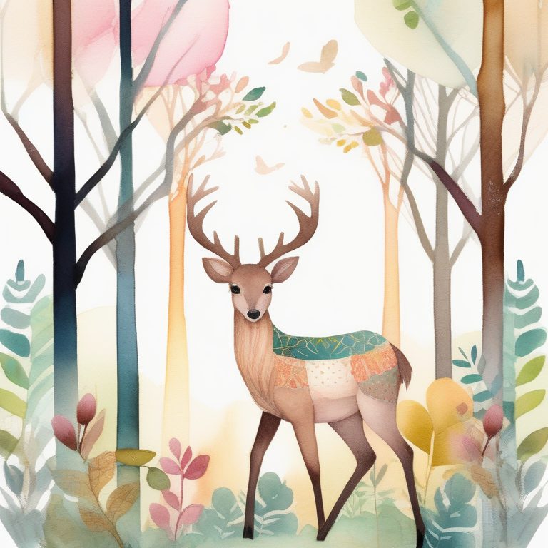 水彩童话森林里的小鹿