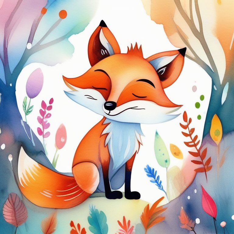 水彩涂鸦下的森林狐狸