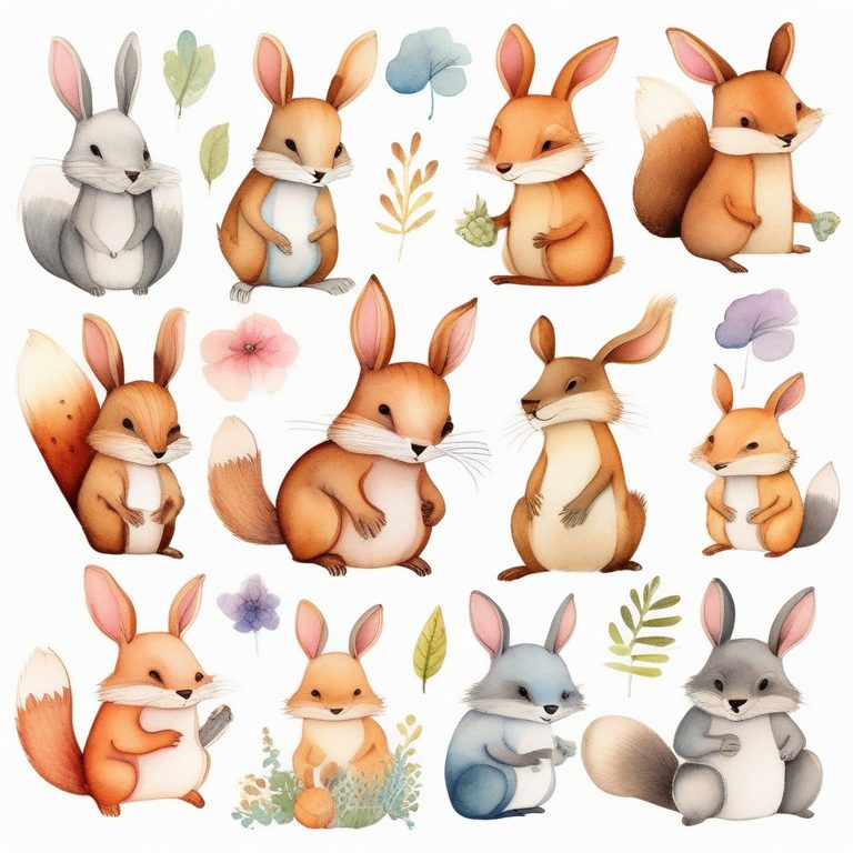 水彩涂鸦小动物