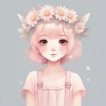 水彩唯美Q版小精灵提示词:花冠与雏菊,柔和淡粉色背景 3 shui cai wei mei q ban xiao jing ling ti shi ci hua guan yu chu ju rou he dan fen se bei jing