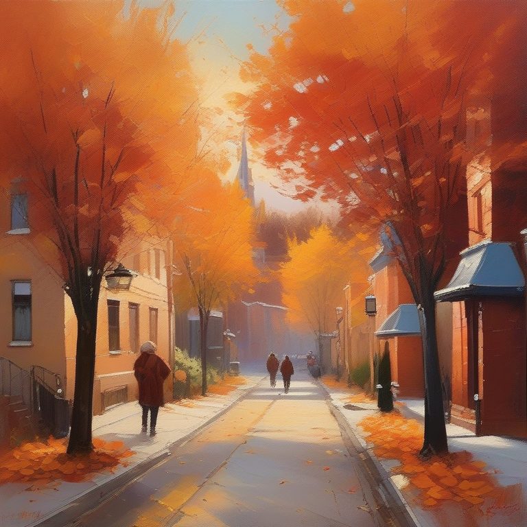 水彩印象温馨小镇街景