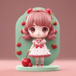 水果甜心洛丽塔:巨型樱桃配件Q版盲盒,薄荷绿纯色背景 2 shui guo tian xin luo li ta ju xing ying tao pei jian q ban mang he bo he lyu chun se bei jing