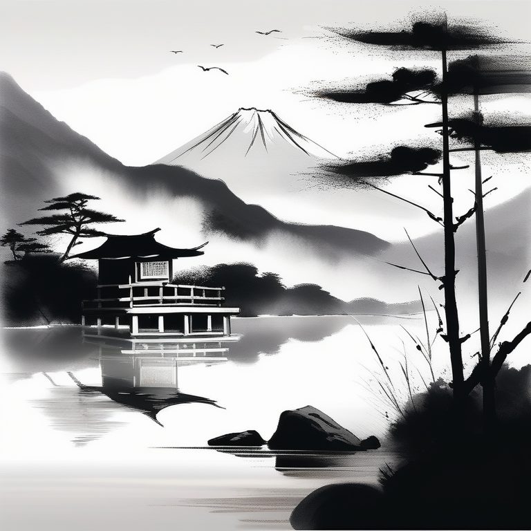 水墨风静谧禅意山水小屋