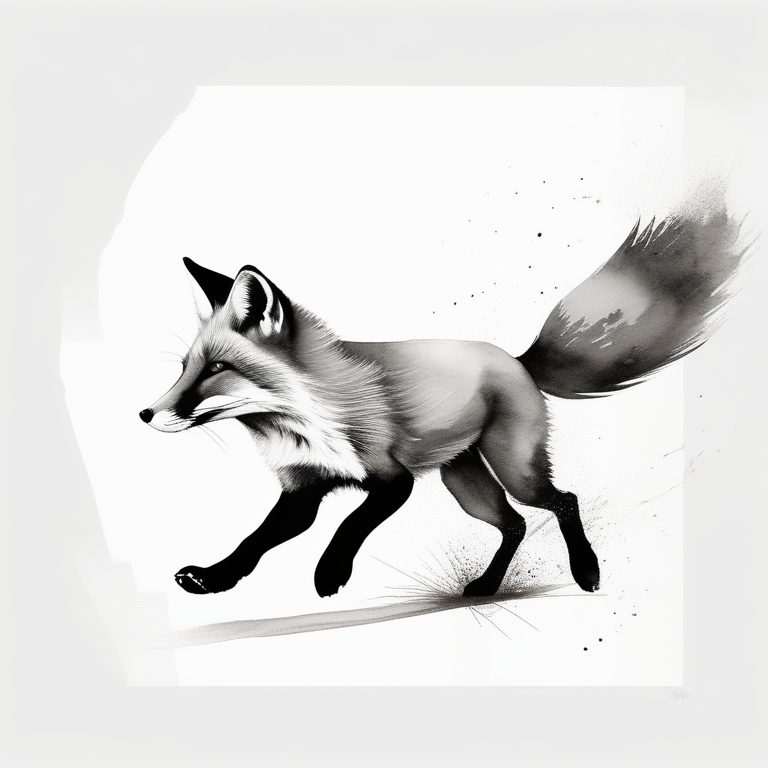 水墨极简风格奔跑的狐狸