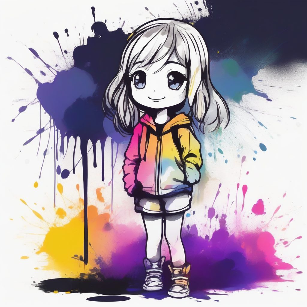 水墨晕染Chibi女孩:彩虹微光抽象当代水彩全身插画提示词 1 水墨晕染Chibi女孩:彩虹微光抽象当代水彩全身插画提示词