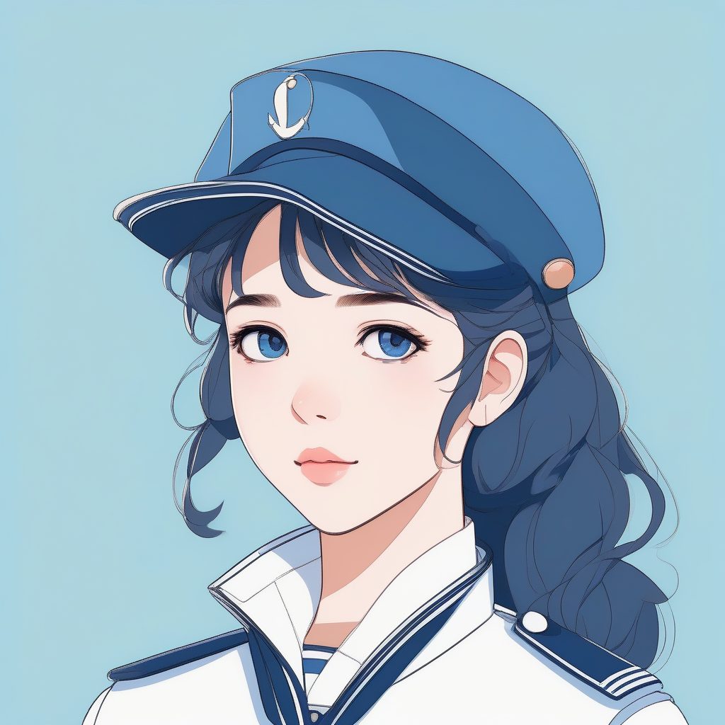 水手服领口特写：海洋蓝色调的极简主义少女肖像