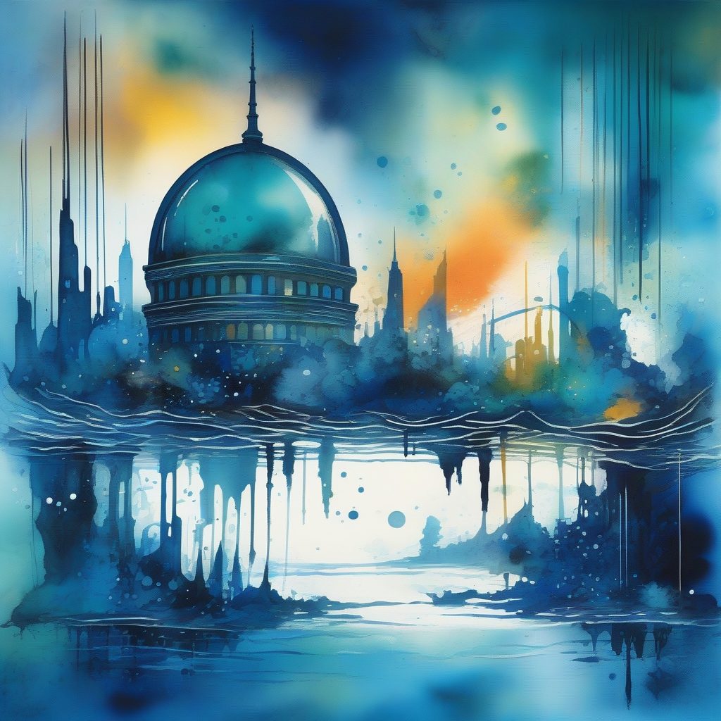 水下圆顶城市：深海色调与加压水流的抽象表现