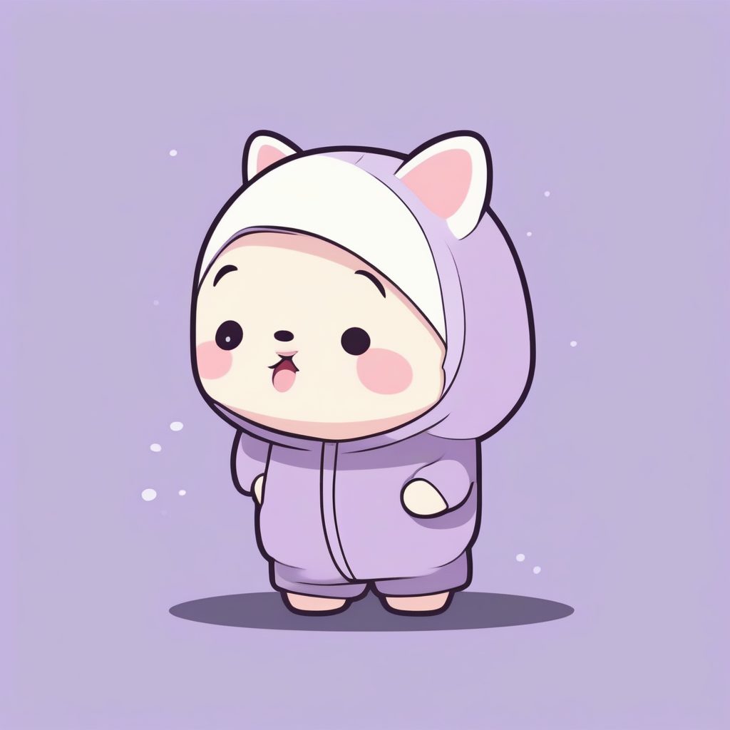 睡眼惺忪的Q版角色：打哈欠与柔和薰衣草色背景