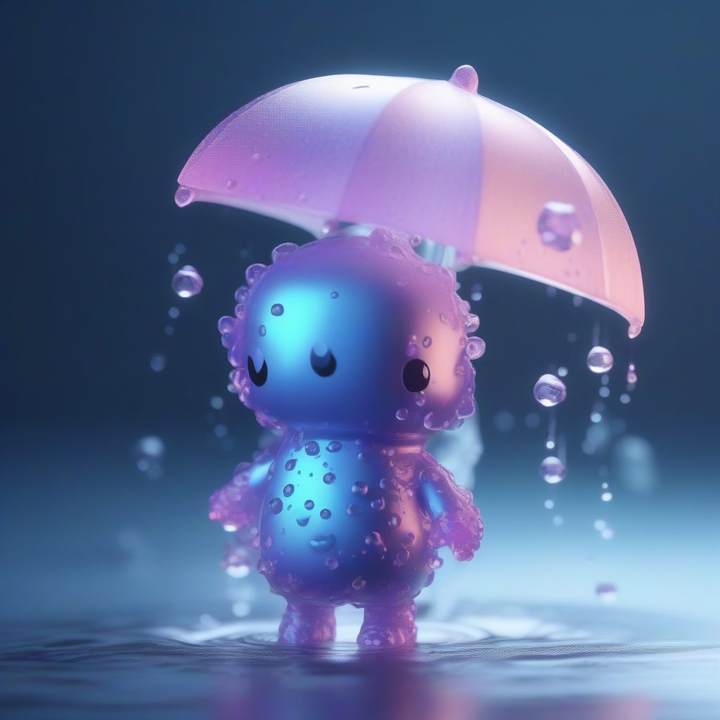 水元素Q版雨精灵：极致光滑折射效果的盲盒立绘