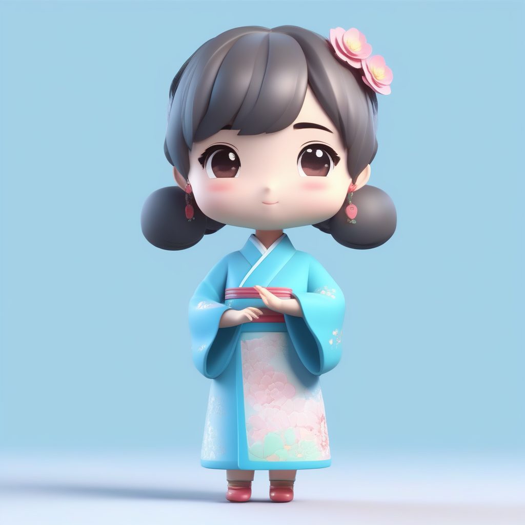 丝绸花卉旗袍Q版:C4D高光泽盲盒少女站立模型 9 丝绸花卉旗袍Q版:C4D高光泽盲盒少女站立模型