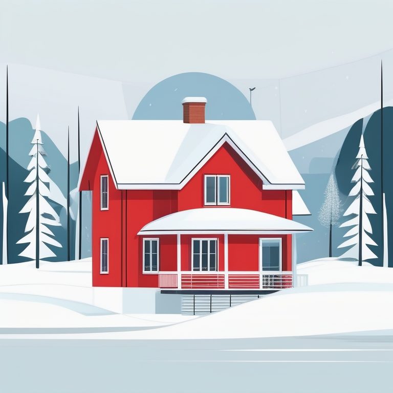 斯堪的纳维亚极简建筑风格红色小屋