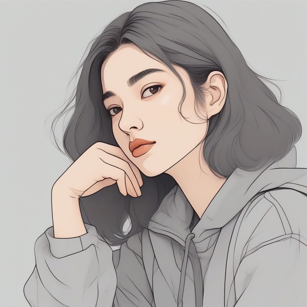 思考中的少女：手托下巴的柔和极简特写