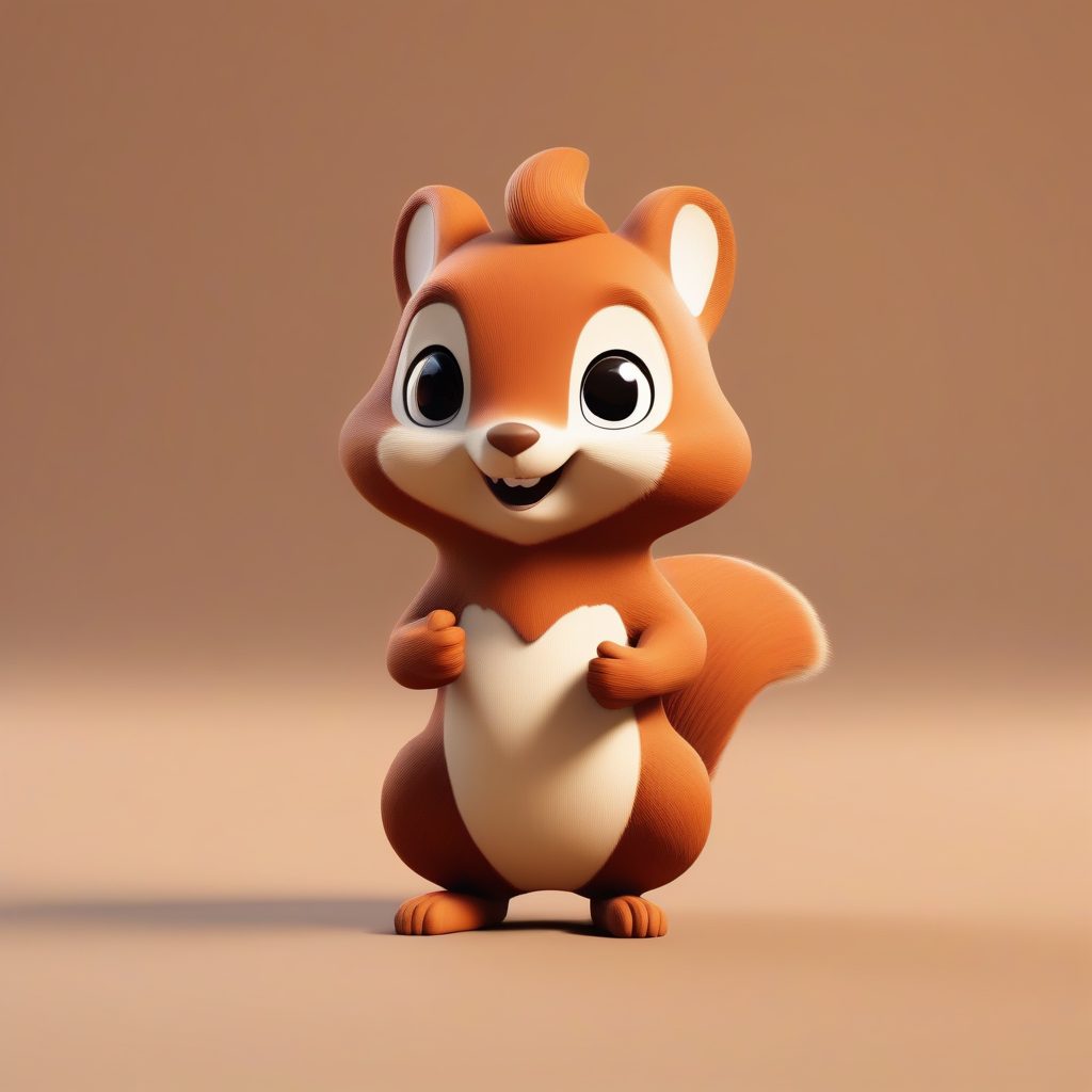 松鼠耳娘：抱着坚果的快乐瞬间，高细节粘土纹理3D图