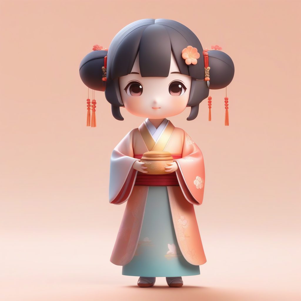 宋制汉服小熊抱：日出渐变色全身温馨插画