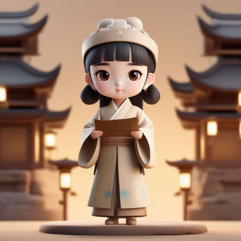 宋制书卷气：极简风Q版汉服女孩C4D盲盒艺术插画