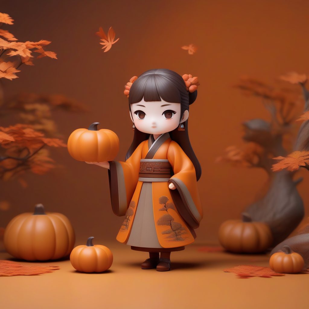 Stable Diffusion汉服小女孩：秋日主题明制盲盒娃娃高清晰度提示词
