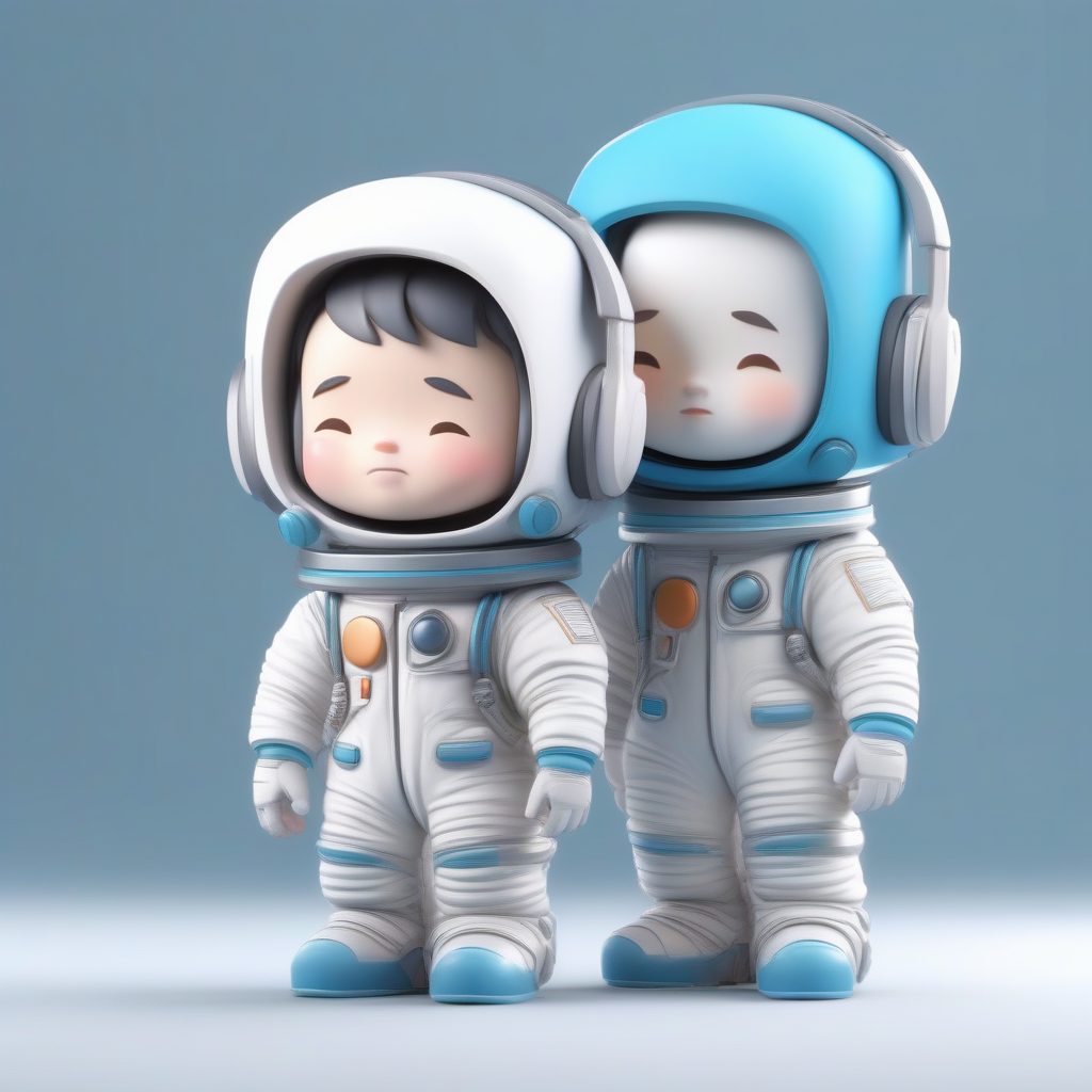 太空休闲:戴复古耳机的Q版宇航员盲盒模型