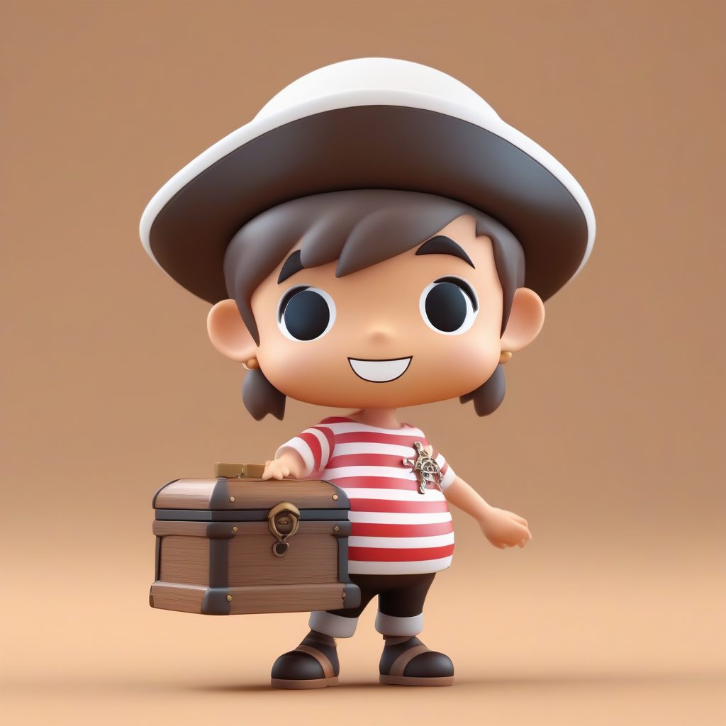 探险海盗Q版：宝藏箱主题3D全身手办提示词