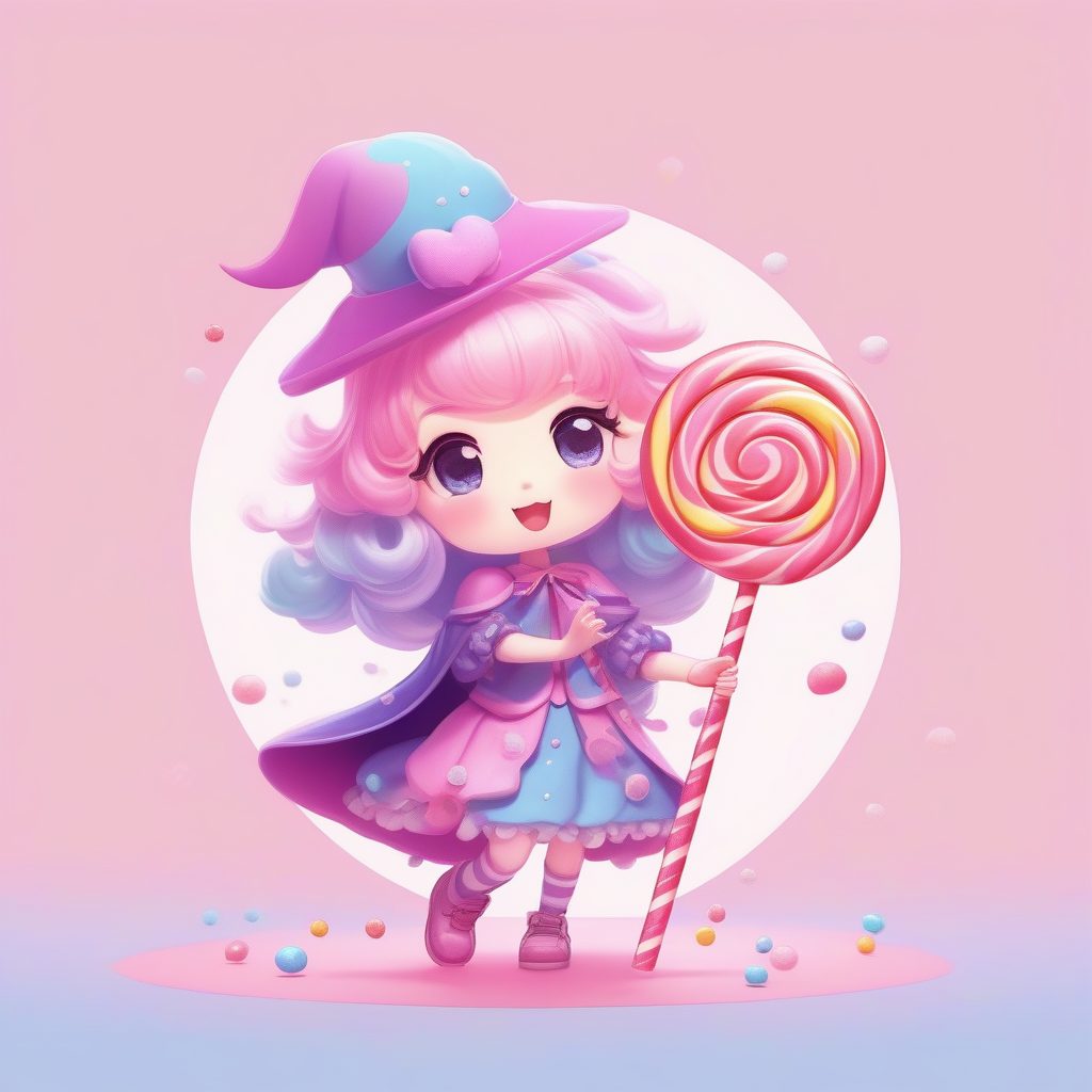 糖果魔女：马卡龙色系Q版全身立绘与巨型棒棒糖