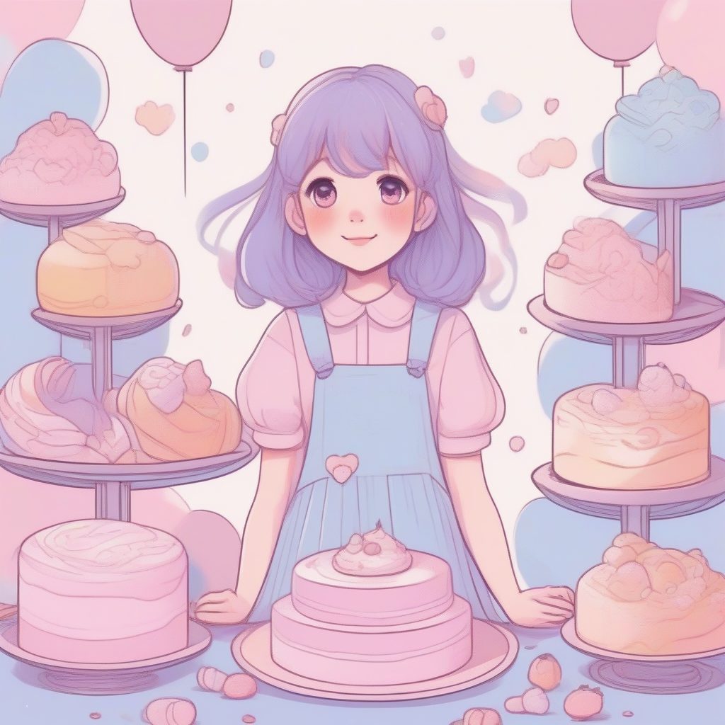 甜点王国里的粉彩少女：被巨大甜点环绕的可爱场景