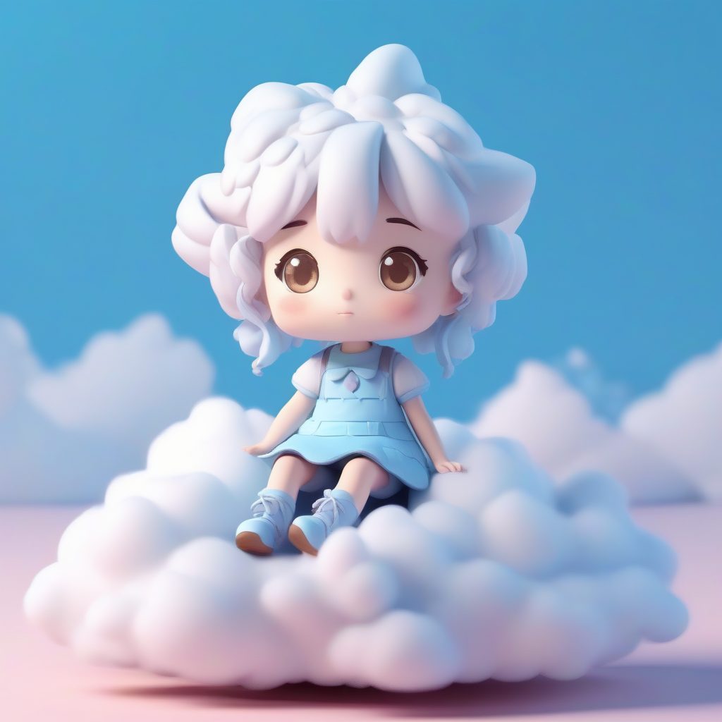 天空云朵魔女:蓝色系高光影盲盒手办渲染