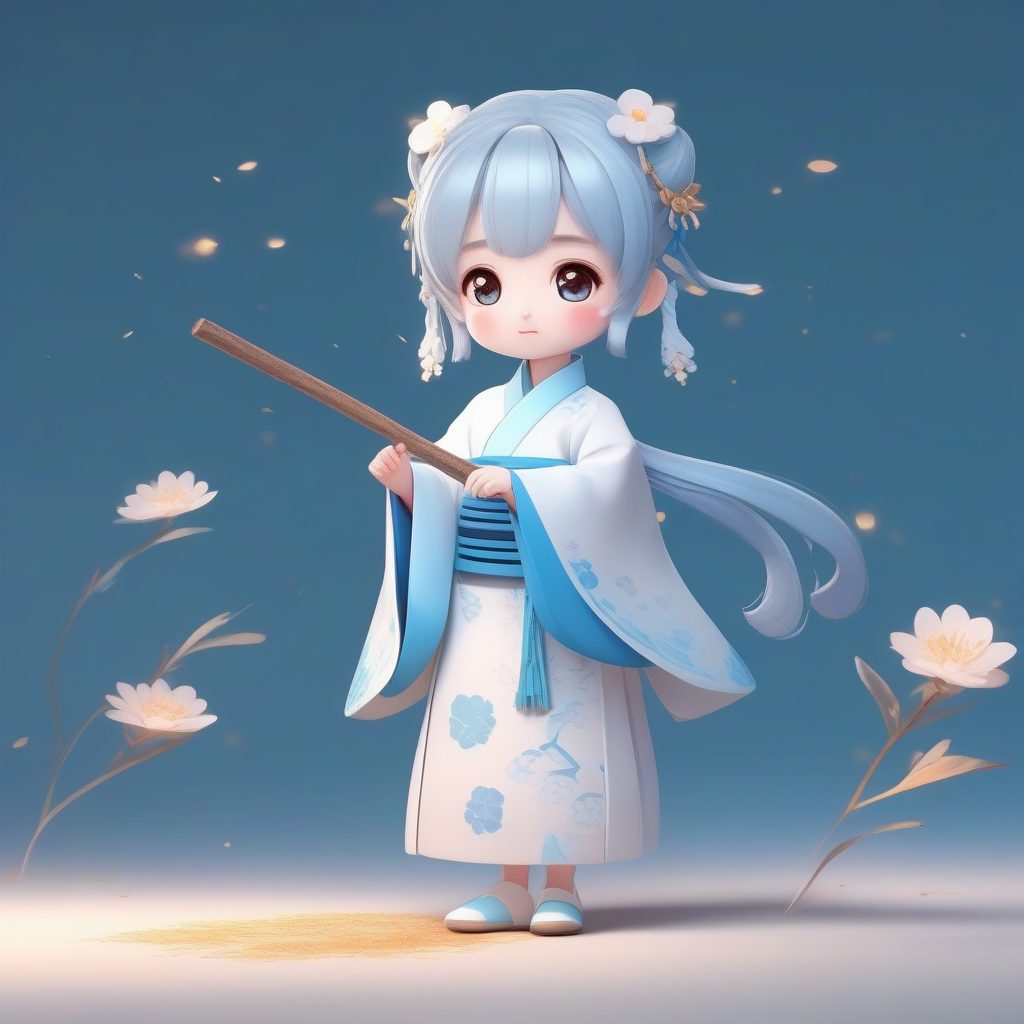 天蓝汉服小吃货：卡哇伊Q版女孩吃糖葫芦全身图