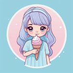 甜美冰淇淋Q版插画:婴儿蓝粉配色,治愈系纯色背景提示词 3 tian mei bing qi lin q ban cha hua ying er lan fen pei se zhi yu xi chun se bei jing ti shi ci