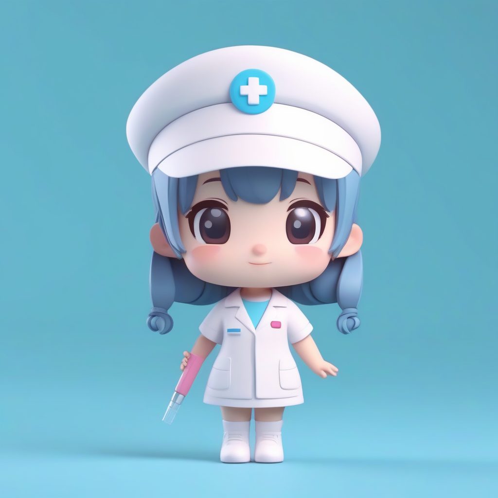 甜美C4D渲染：Q版护士眨眼站立盲盒手办全身像