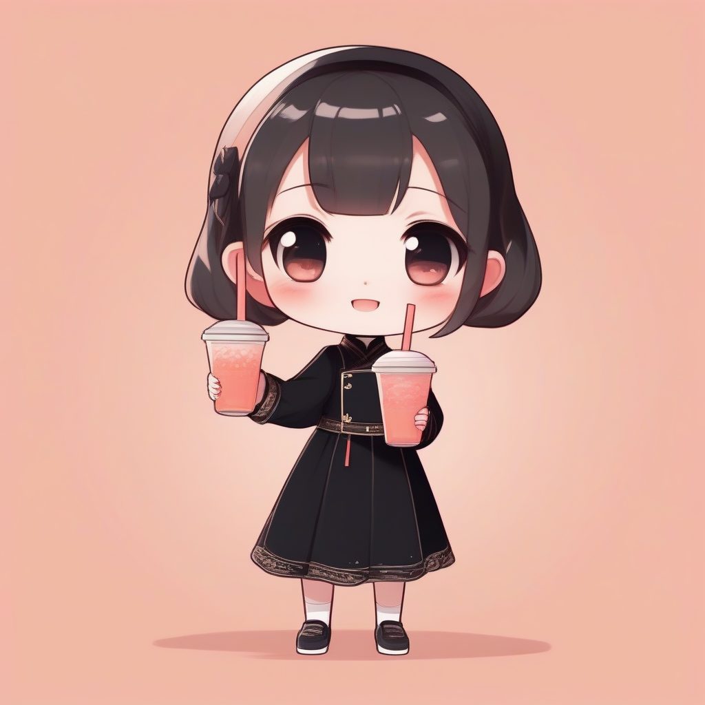 甜美黑丝绒Q版旗袍：哥特元素与珍珠奶茶特写