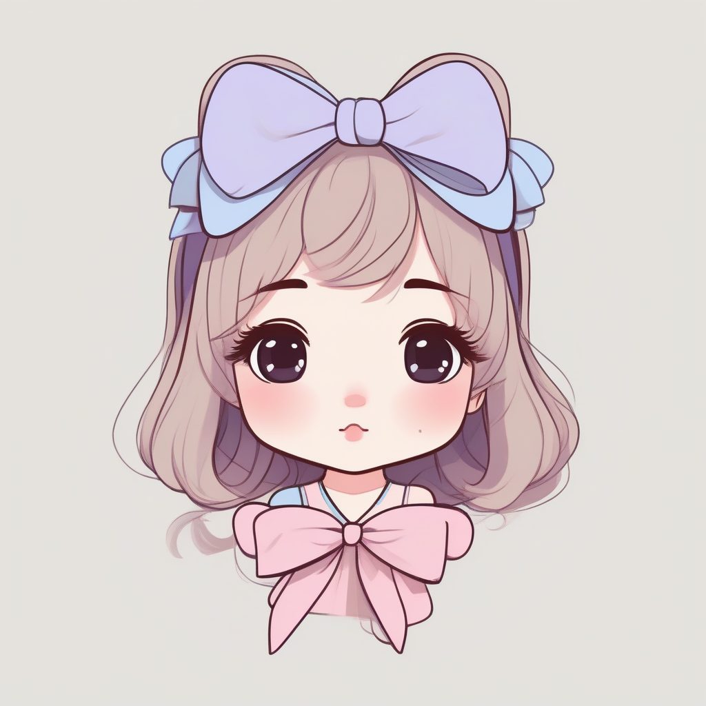 甜美蝴蝶结：发饰夸张的Q版少女，柔和粉色提示词