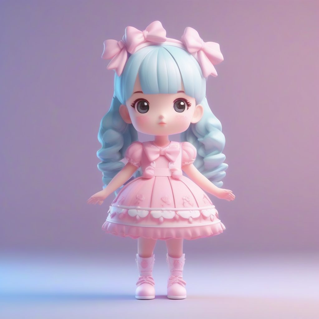 甜蜜洛丽塔Q版手办：粉色蕾丝与草莓蛋糕，高光泽3D盲盒渲染