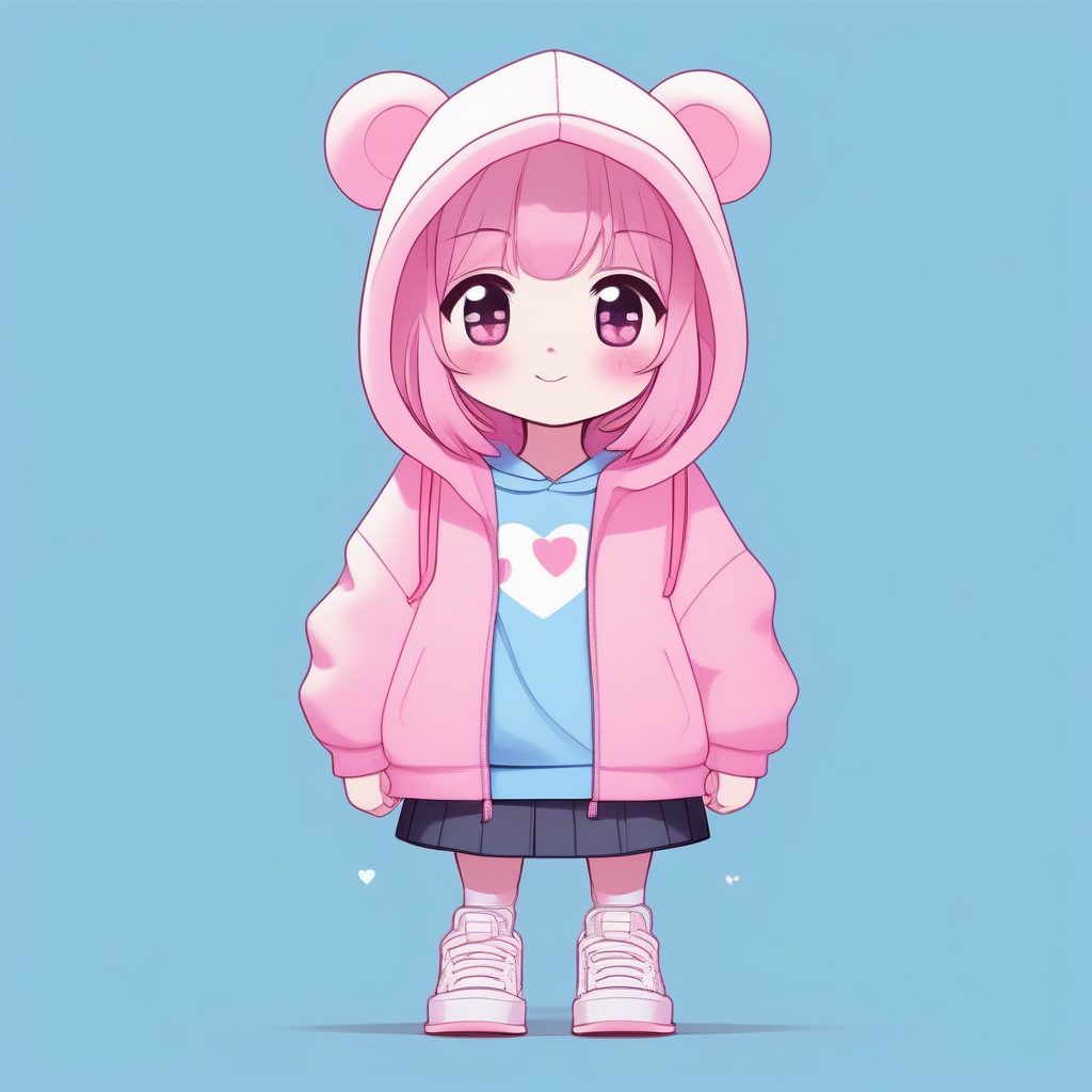 甜蜜情侣头像 | Q版卡哇伊女孩全身立绘，极简纯色背景AI提示词