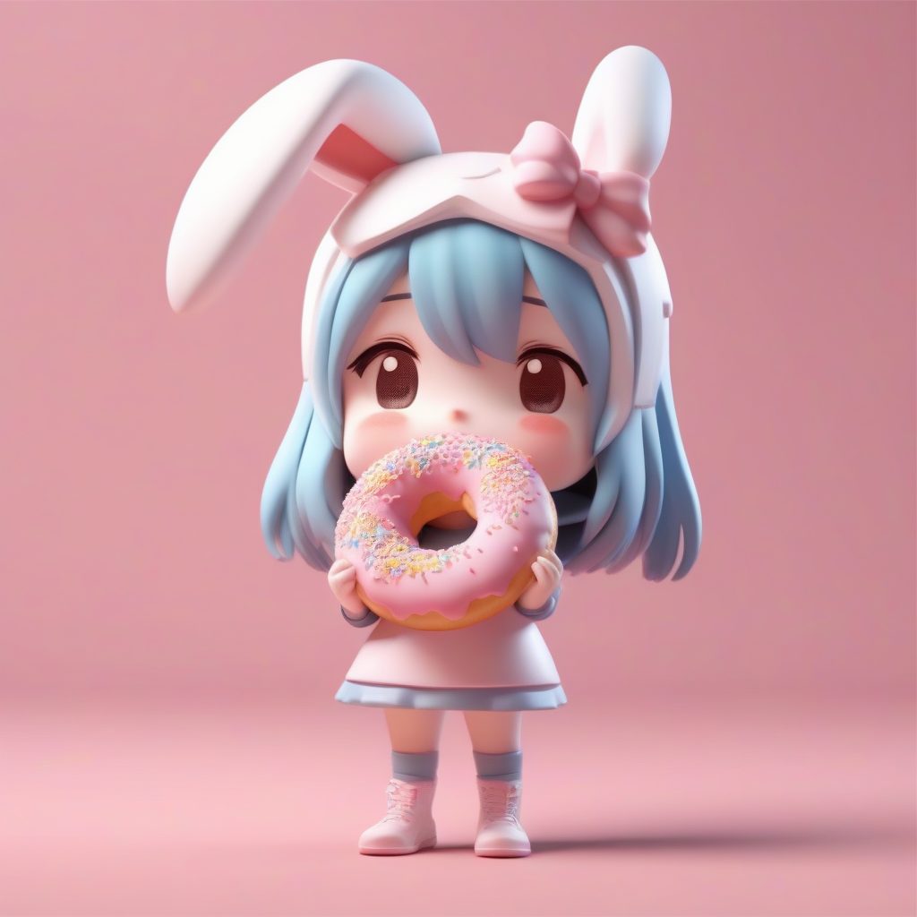 甜甜圈女孩：大口咬甜甜圈的Q版兔耳娘盲盒