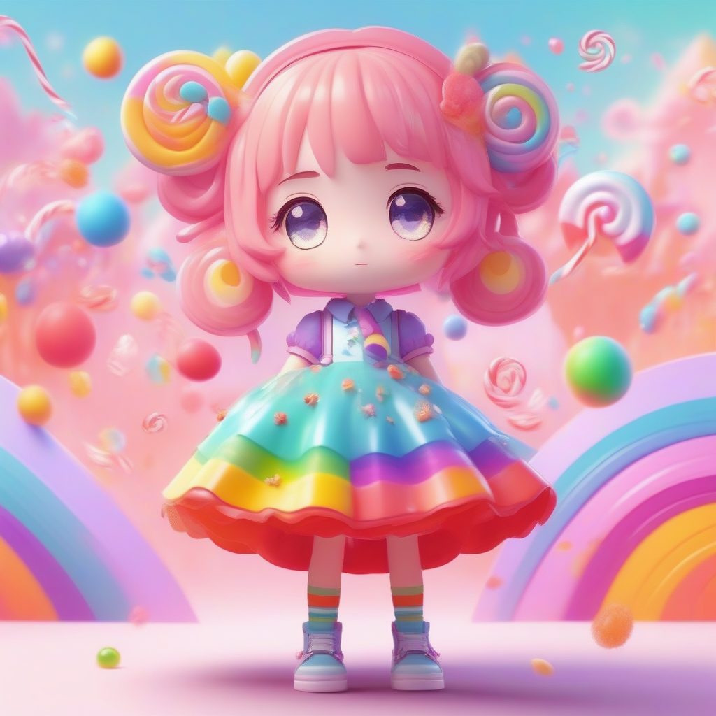 甜心糖果风Q版：Candycore多彩配饰，全身活泼摆拍纯色渲染图