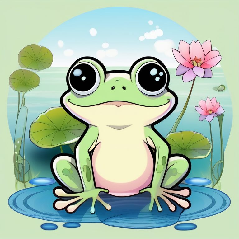 田园动漫风青蛙与荷叶池塘