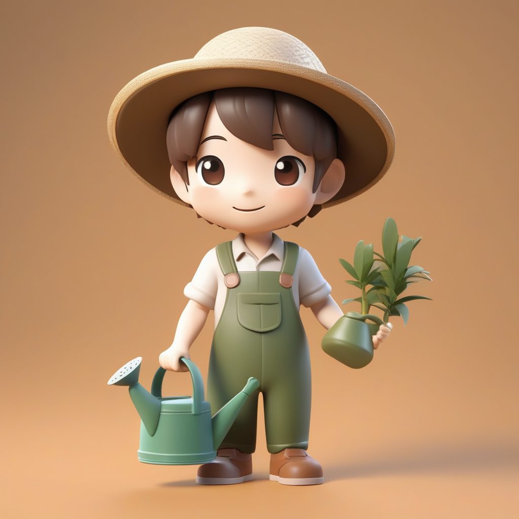 田园风3D Q版小园丁男孩手办：草帽与浇水壶