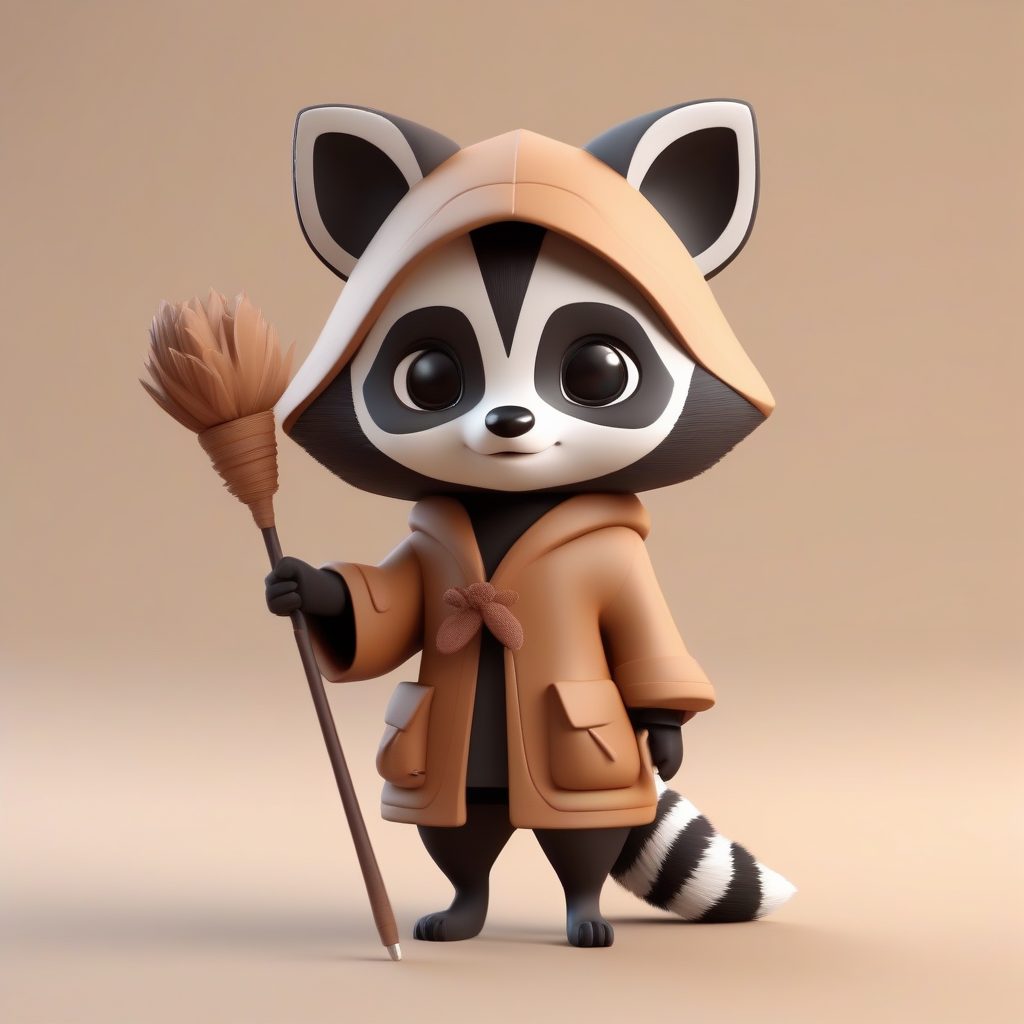 调皮浣熊耳娘：手持魔法杖的Q版站姿模型