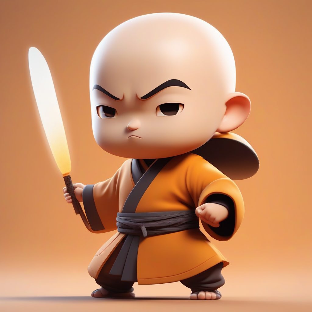 铁拳无双：Q版功夫武僧站立姿势，柔和8K光线追踪渲染