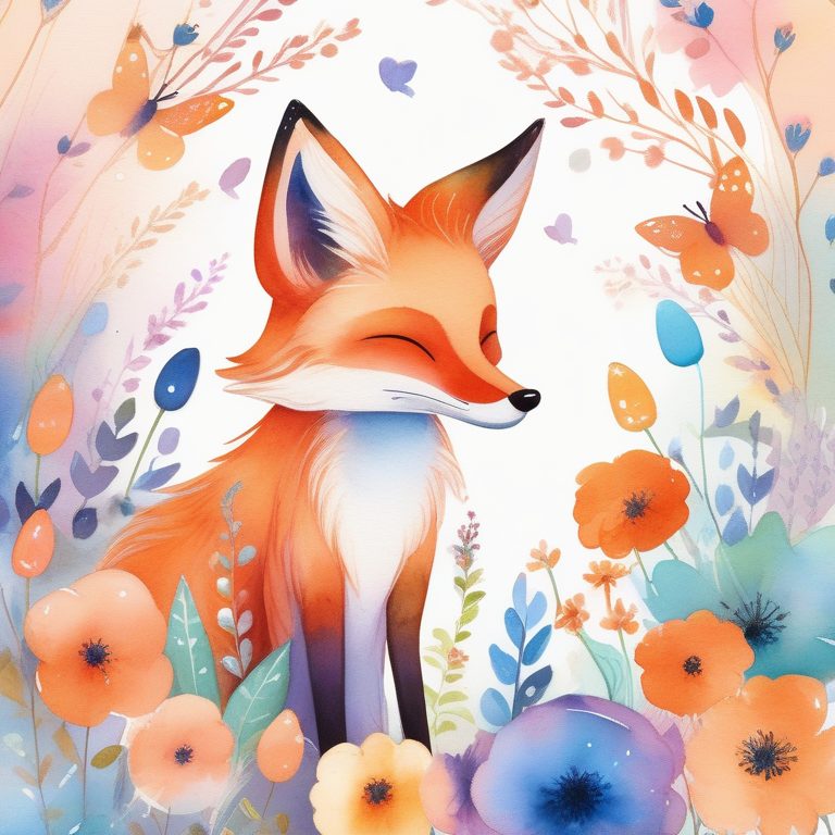 童话故事书风彩色花园里的幻想狐狸