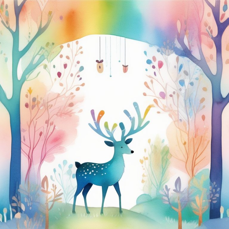 童趣涂鸦风森林中的彩虹驯鹿