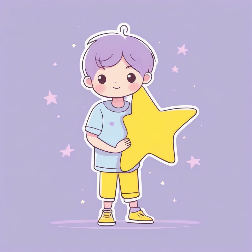 童趣治愈风:Q版男孩拥抱星星,淡紫色调插画 13 童趣治愈风:Q版男孩拥抱星星,淡紫色调插画