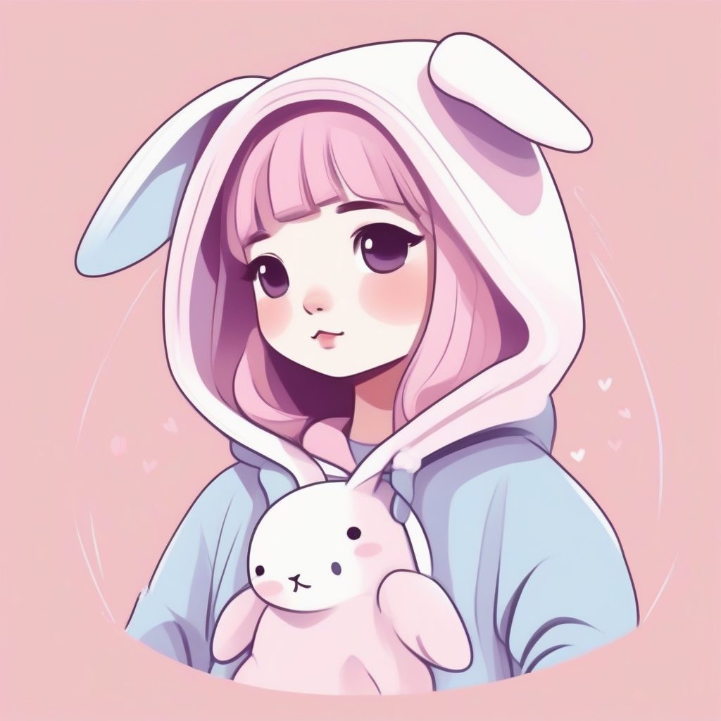 兔耳帽Q版角色卡：薰衣草紫主题，极简圆角设计AI绘画