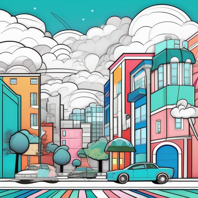 涂色书风格的抽象几何城市景观