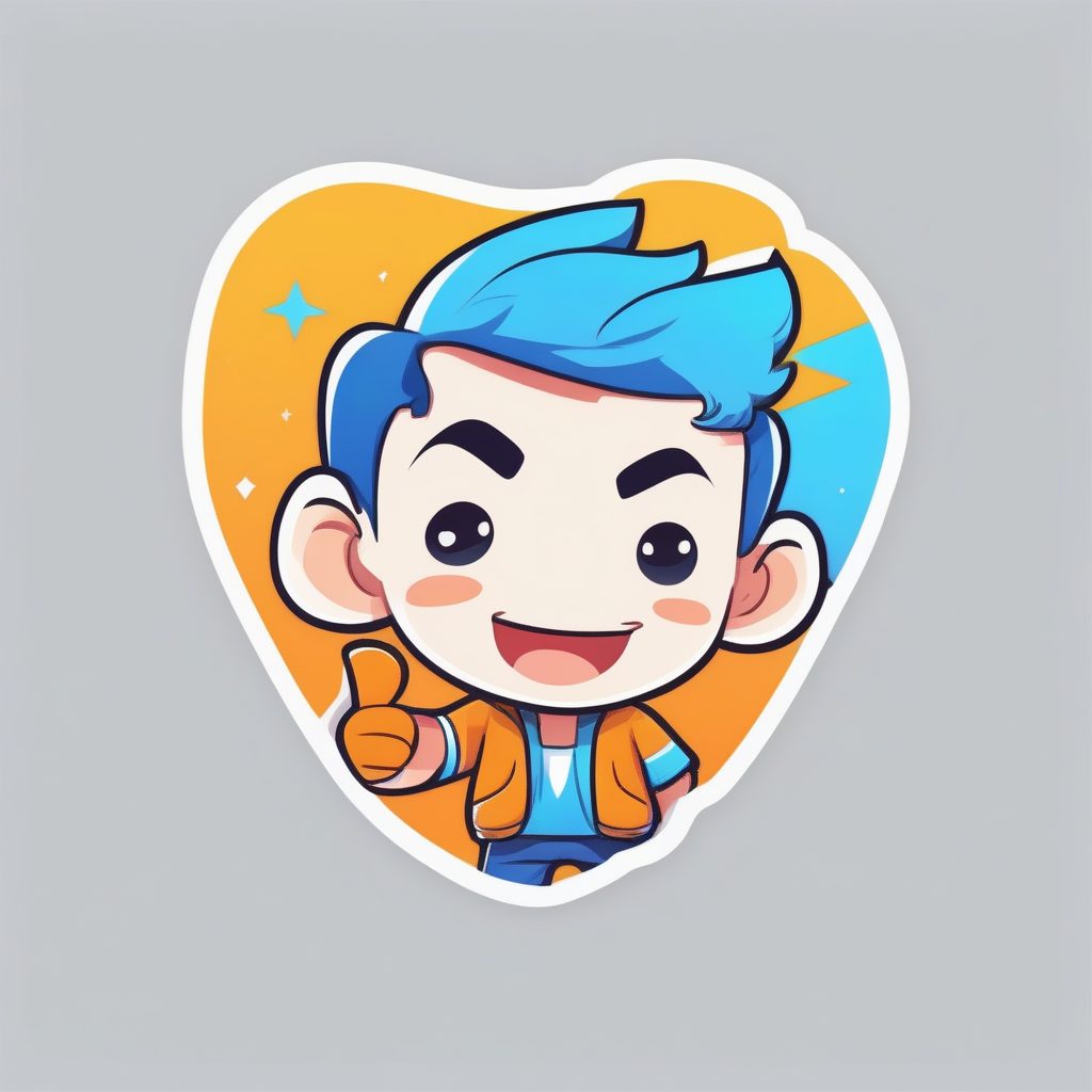 图形设计风：眨眼和竖起拇指的俏皮Q版男孩贴纸