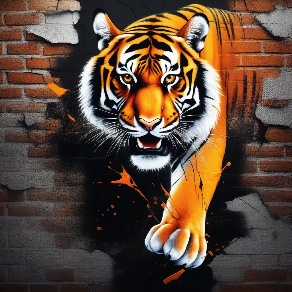涂鸦猛虎冲墙:超现实街头艺术喷漆效果 1 涂鸦猛虎冲墙:超现实街头艺术喷漆效果