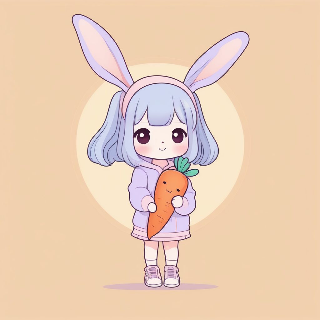 兔子乐园：Q版少女兔耳与胡萝卜，粉彩配色提示词