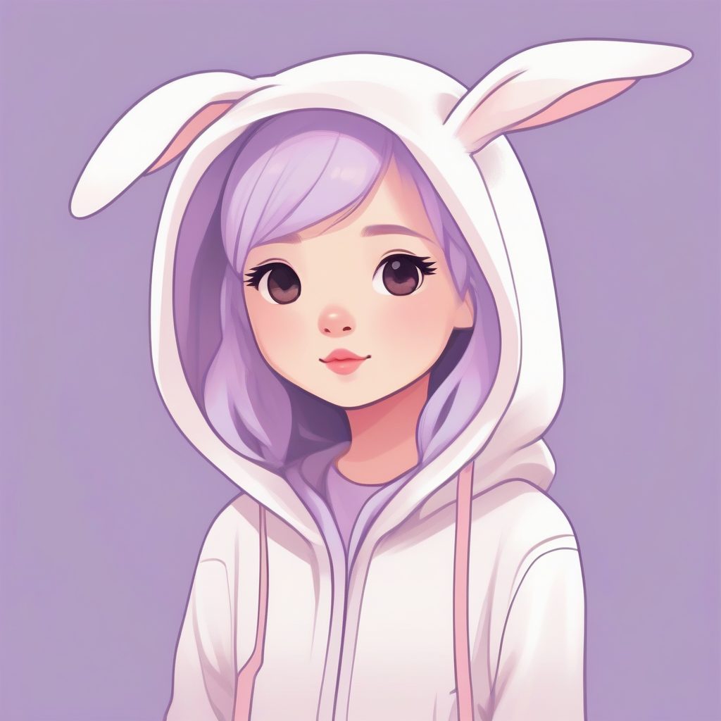 兔子帽Q版女孩：简约柔和的粉紫调全身像
