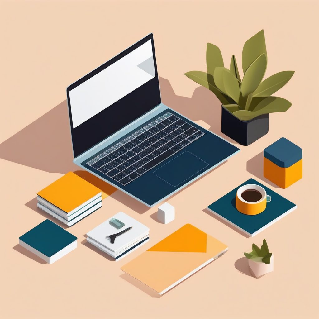 极简工作台平铺图：UI/UX美学下的几何办公空间