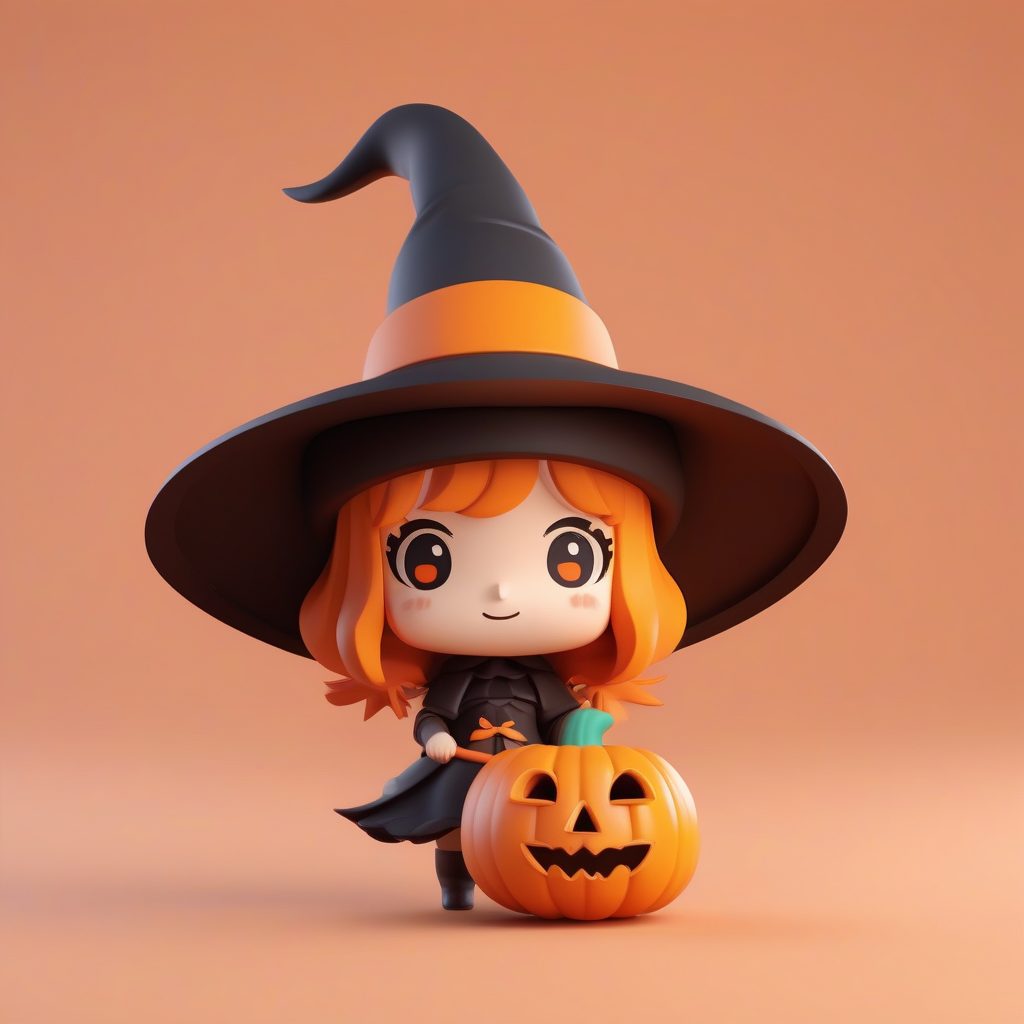 万圣节南瓜魔女极简Q版角色粘土手办C4D