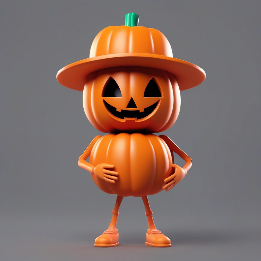 万圣节南瓜Q版角色:抱着杰克灯,纯橙色背景渲染 9 万圣节南瓜Q版角色:抱着杰克灯,纯橙色背景渲染